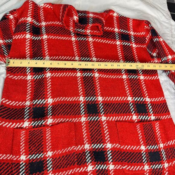 ZARA Women's Large Oversized Wool Blend Mock Neck Sweater Red Black Pockets - Picture 11 of 13